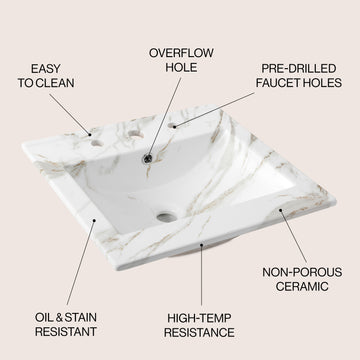 Ancillary 3-Hole 20 in. W x 18.25 in. D Classic Contemporary Rectangular Ceramic Single Sink Basin Vanity Top - JONATHAN Y